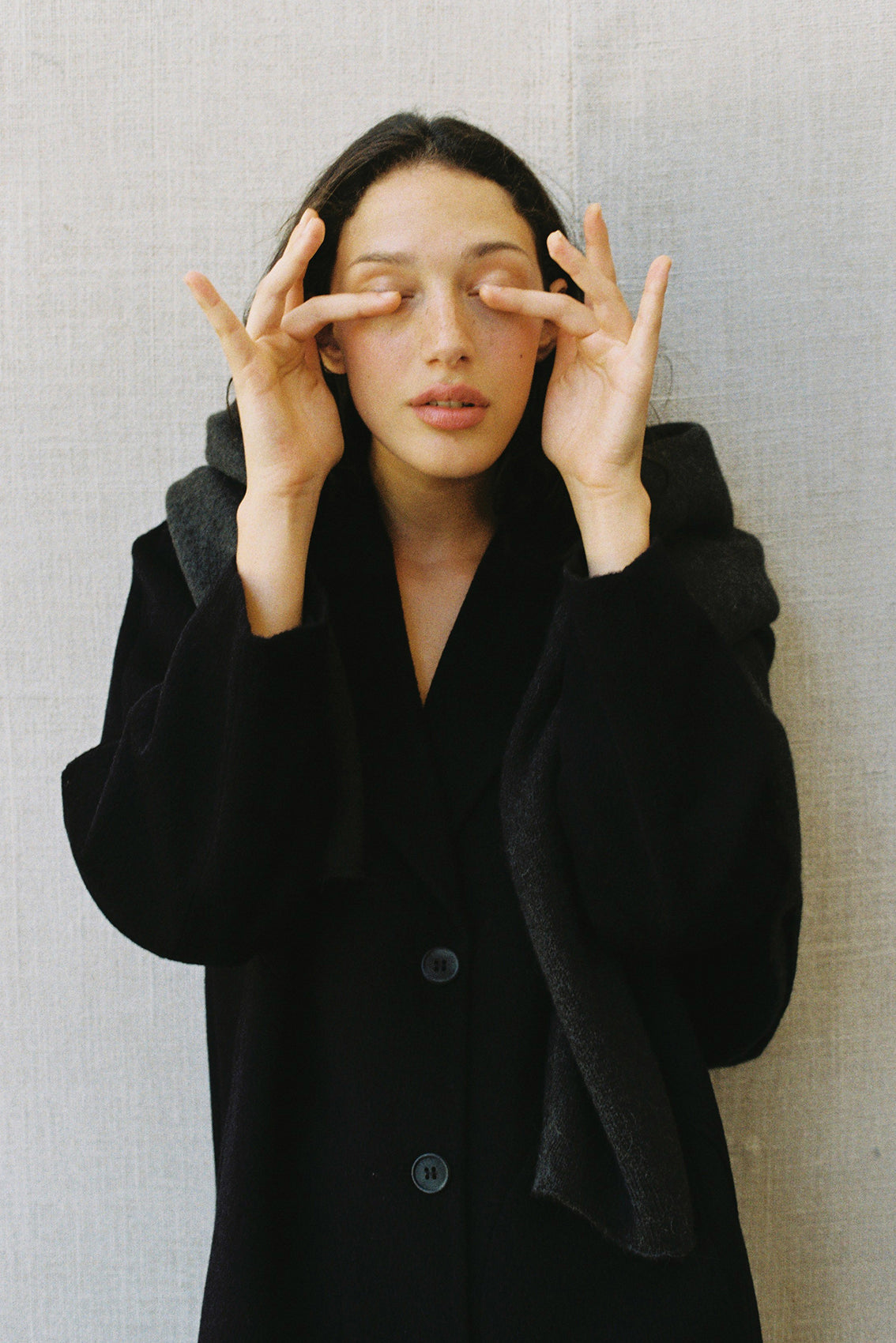 SISA Notch Collar Long Baby Alpaca Coat in Midnight