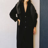 SISA Notch Collar Long Baby Alpaca Coat in Midnight