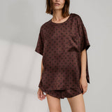 Washable Silk Tee Short Set - Chocolate Ellipsis