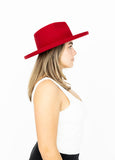 Wide Brim Wool Hat - Berry Red