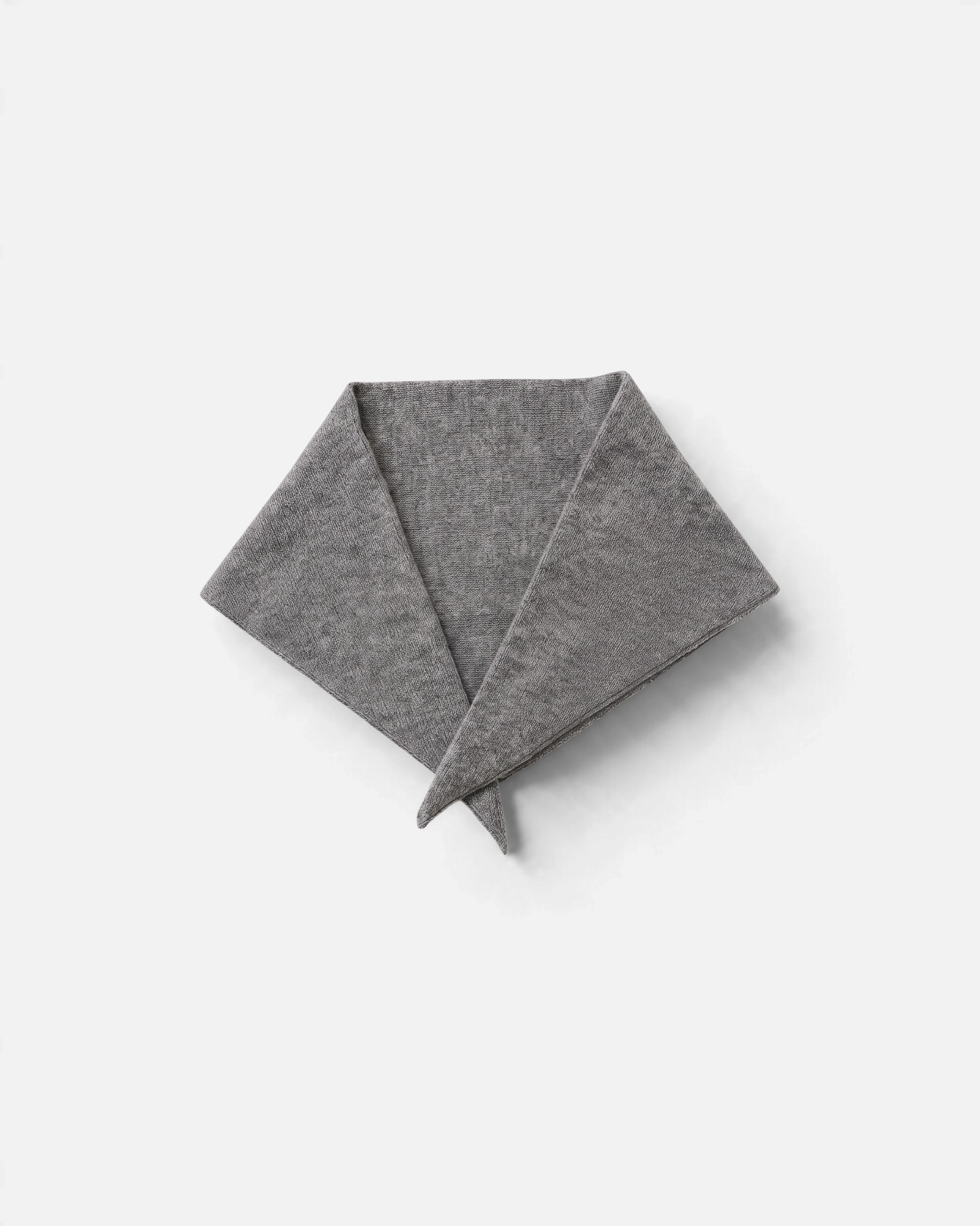 JONES + CO grey cashmere and wool blend bandana scarf with a soft knit texture, styled in a classic triangle fold.