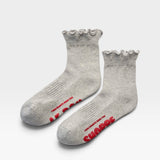 Ruffled Hugger Crew Socks - Ht. Grey / Red