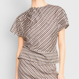 MIRTH Marais Silk Top in Shadowline Plaid — worn, close detail of the drape
