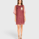 MIRTH Umbria Organza Dress in Dark Cerise — worn front view