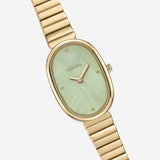 Jane Watch - Gold and Mint band laid flat