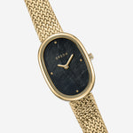 Jane Watch Tethered - Gold and Black with band laid flat out