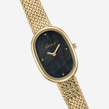 Jane Watch Tethered - Gold and Black with band laid flat out