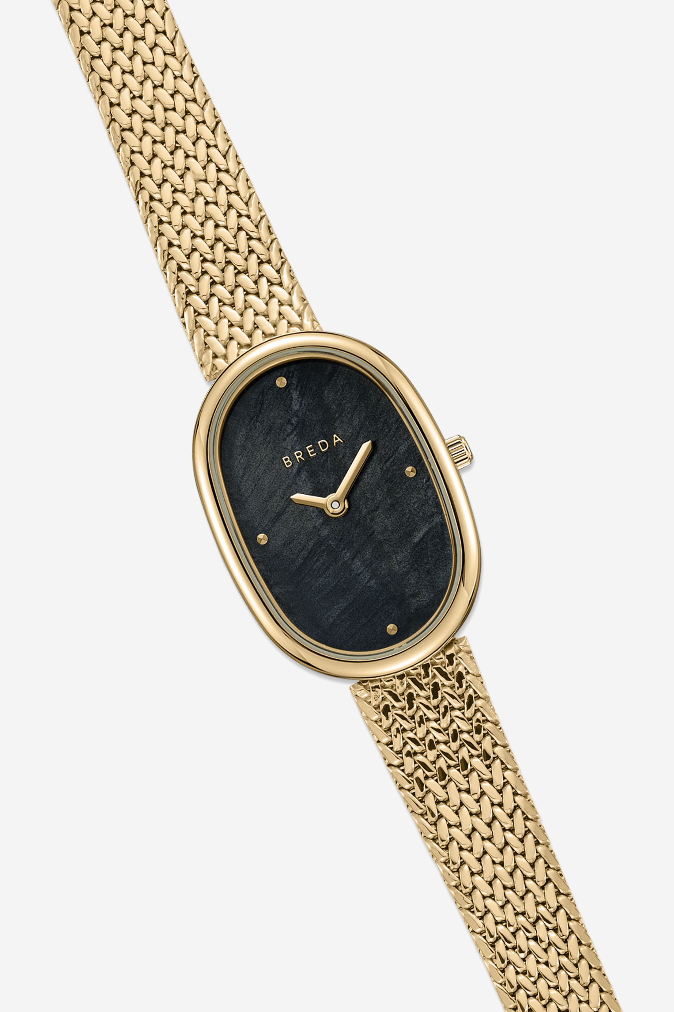 Jane Watch Tethered - Gold and Black with band laid flat out