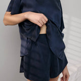 Washable Silk Tee Short Set - Deep Blue