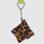 Baggu Puffy Earbuds Case in leopard, keychain loop detail