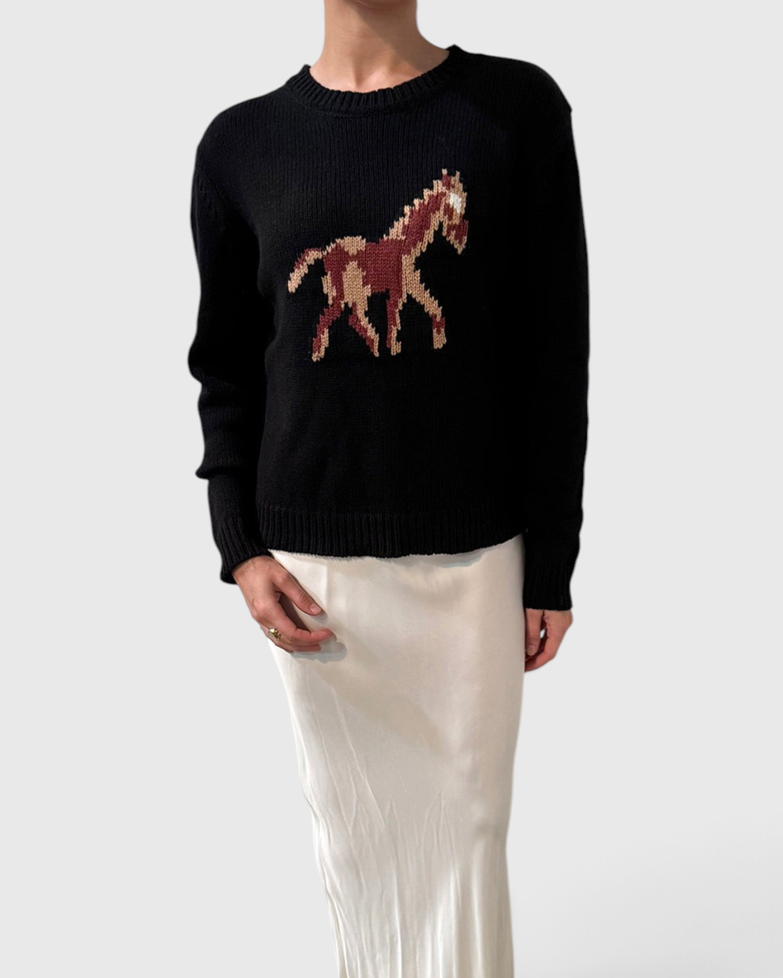 Ciao Lucia Rianne Pullover with horse intarsia in black