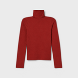 JONES + CO Cindy turtleneck in ruby red made from recycled cotton with a fitted silhouette and long sleeves.