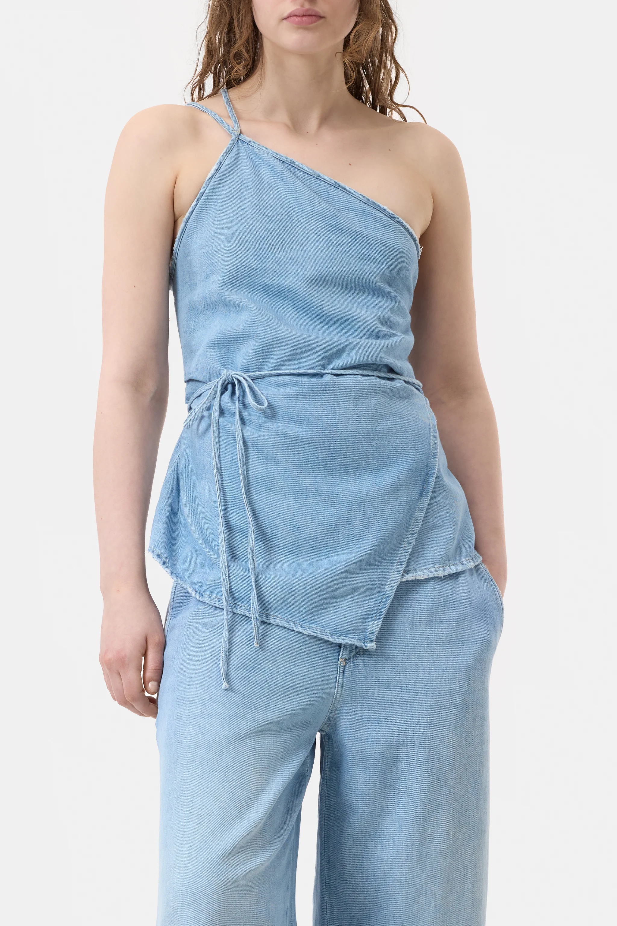 Denim Wrap Top - Light Blue