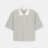 Cropped Rugby Shirt - Light Grey Melange