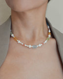 Raw Stone Pearl Necklace on model