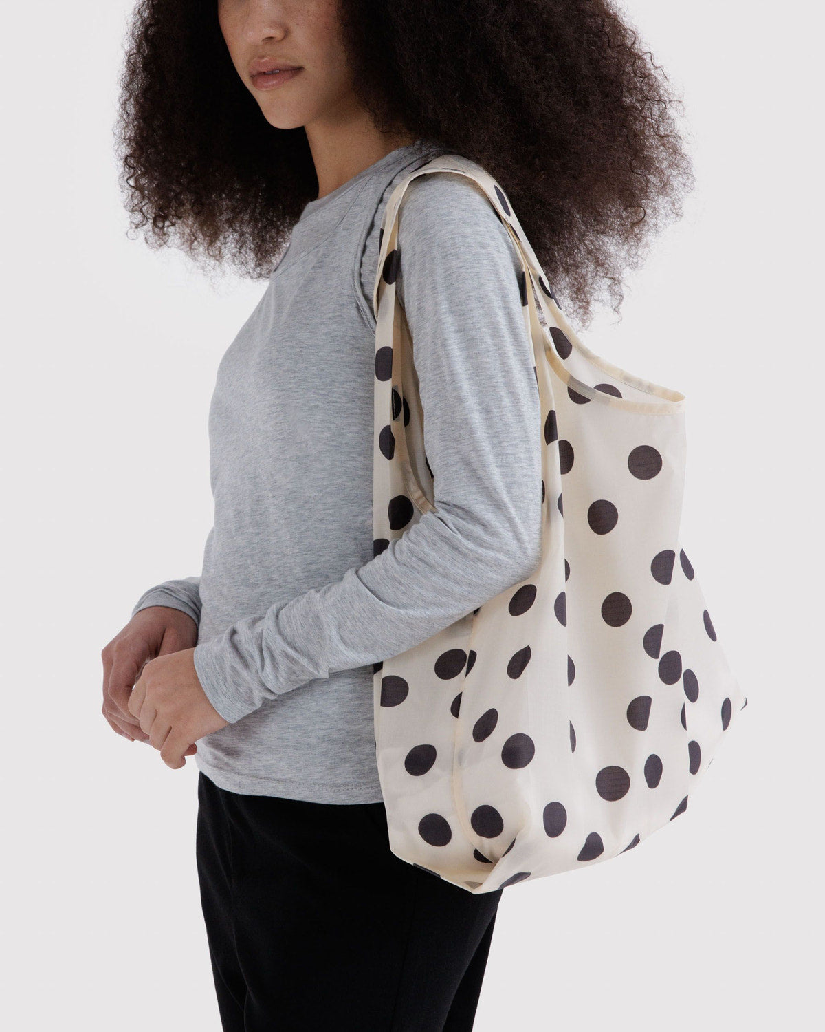Standard Baggu - Cream and Black Polka Dot, folded