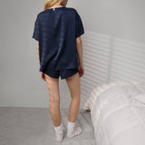 Washable Silk Tee Short Set - Deep Blue