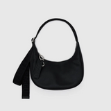 Small Recycled Leather Crescent Bag - Black