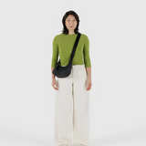 Small Recycled Leather Crescent Bag - Black