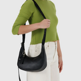 Small Recycled Leather Crescent Bag - Black