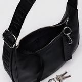 Small Recycled Leather Crescent Bag - Black