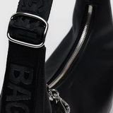 Small Recycled Leather Crescent Bag - Black