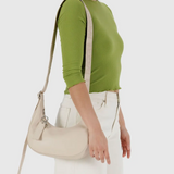 Small Recycled Leather Crescent Bag - Stone