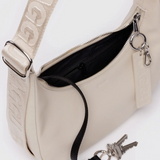 Small Recycled Leather Crescent Bag - Stone