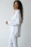 Side view of Linen Relaxed Shirt - Powder