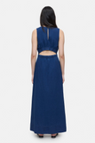 Back view of Linen Mix Maxi Dress - Dark Blue