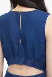 Close up back view of Linen Mix Maxi Dress - Dark Blue