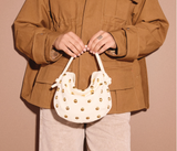 Elis Mini Crescent Bag - Bone Nappa With Gold Studs