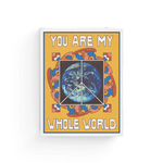 JONES + CO My Whole World greeting card featuring a retro earth peace sign illustration on soft white recycled paper.