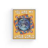 JONES + CO My Whole World greeting card featuring a retro earth peace sign illustration on soft white recycled paper.