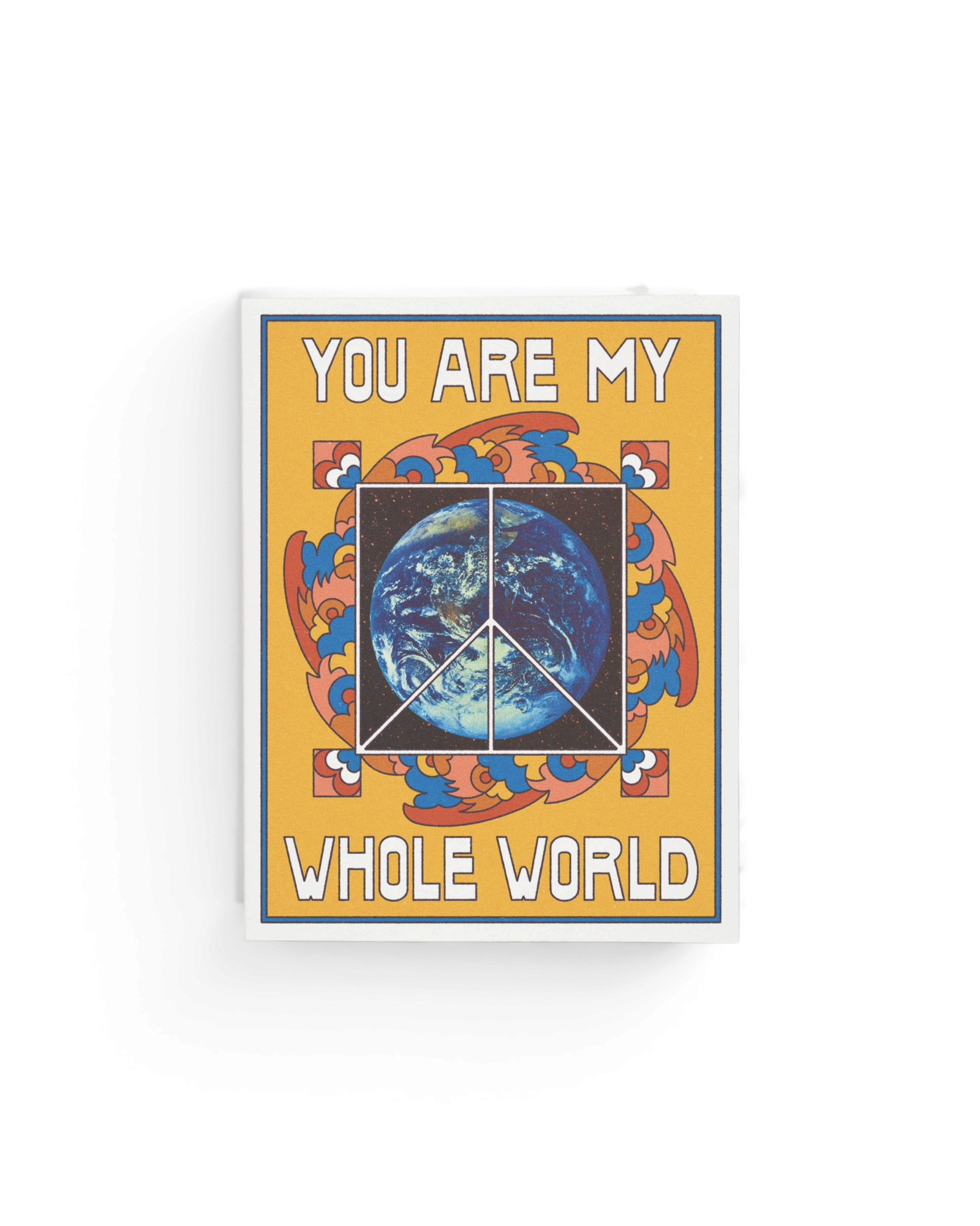 JONES + CO My Whole World greeting card featuring a retro earth peace sign illustration on soft white recycled paper.