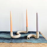 Ceramic Candlestick Holder - Single with double ceramic candlestick holder