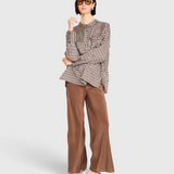 MIRTH Cardiff Silk Pant in Cocoa on model, front view, full length