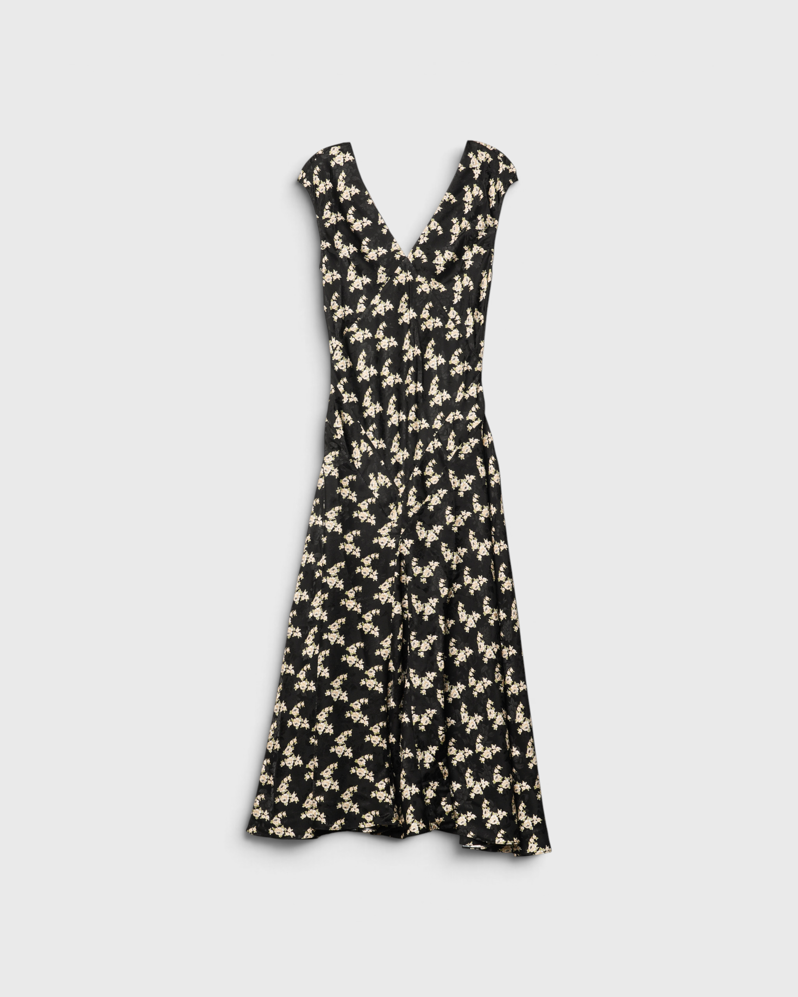 Ciao Lucia Ilona Dress in Jasmine print, flat lay front view, V-neck midi dress