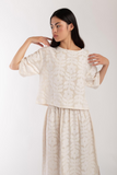 Front view of Floral Jacquard Tee - Cream