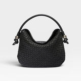 Elis Mini Crescent Bag - Black Woven Calf