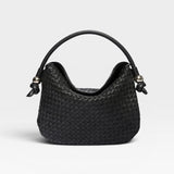 Elis Mini Crescent Bag - Black Woven Calf