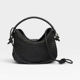 Elis Mini Crescent Bag - Black Woven Calf