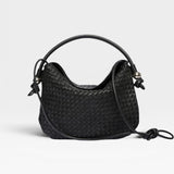 Elis Mini Crescent Bag - Black Woven Calf