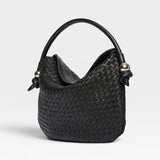 Elis Mini Crescent Bag - Black Woven Calf