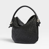 Elis Mini Crescent Bag - Black Woven Calf