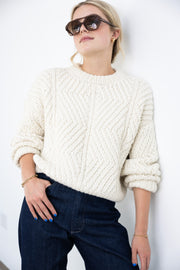 Hand Knit Bevel Sweater - Cream