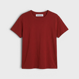 JONES + CO Harley tee in ruby red featuring a boxy fit, short sleeves, and a crew neckline in crisp cotton.
