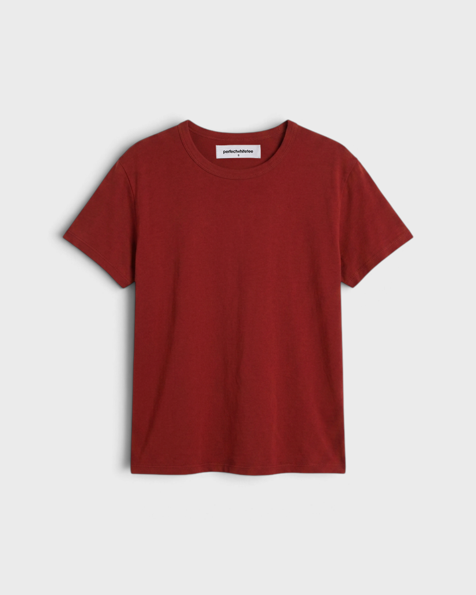 JONES + CO Harley tee in ruby red featuring a boxy fit, short sleeves, and a crew neckline in crisp cotton.