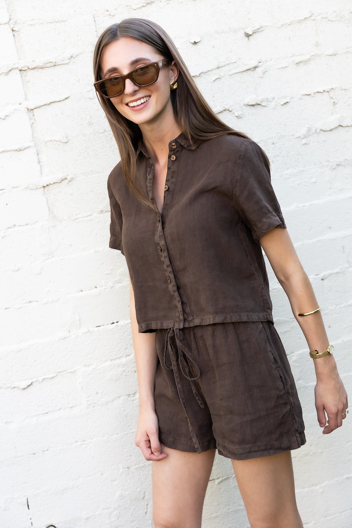 Ida Linen Short - Chestnut — view 3