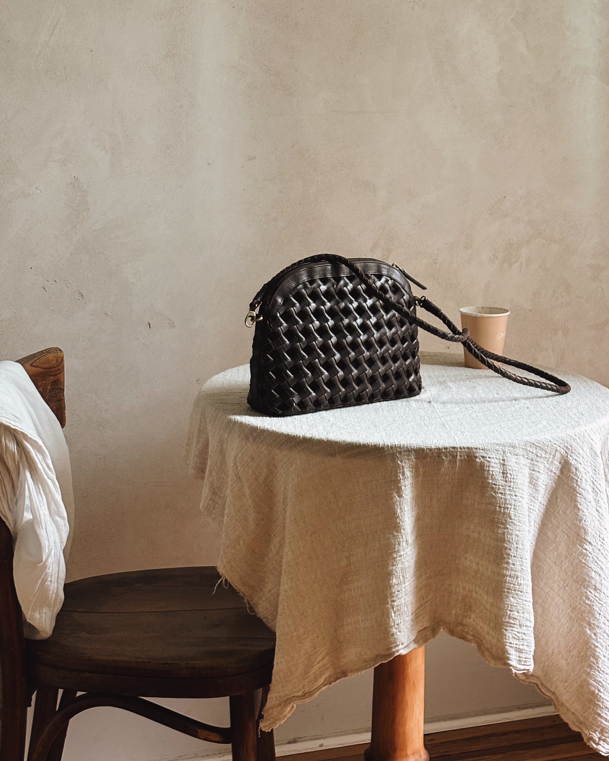 Bembien Carmen Bag, Black leather, styled lifestyle shot
